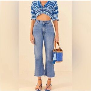 Farm Rio Flare Jeans Women 25 Crop Raw Hem Frayed High Rise 26” CL